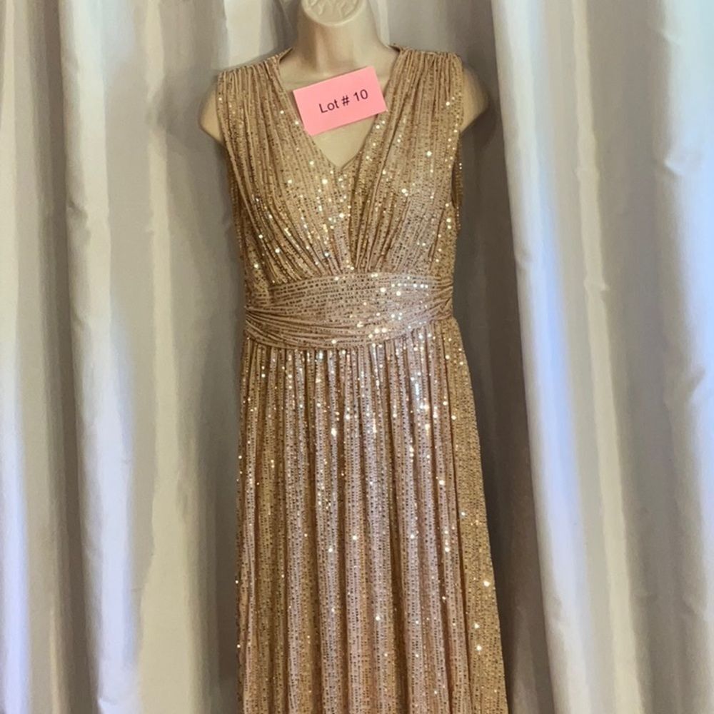 ALISA & LEO nude colored gown with gold to pinkish colored sequins all over 15JR - Picture 9 of 16